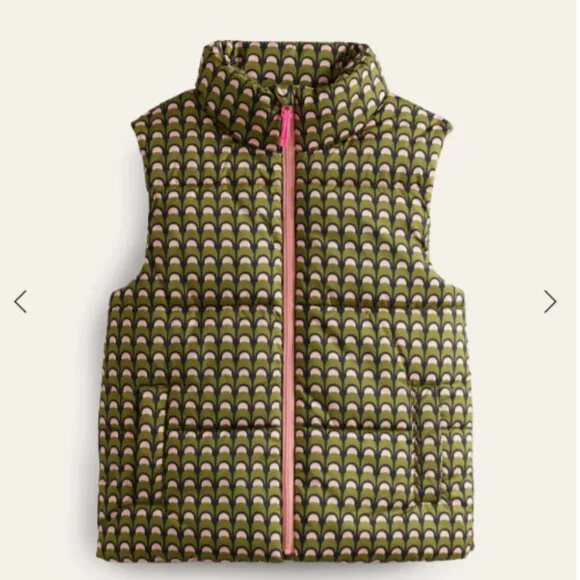 Like New Boden Fife Quilted Vest Pink and Green Geometric Vest Size 10 - Picture 2 of 12